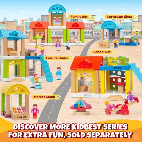 New 42-Piece Small Wooden Dollhouse Set, 4-Room Family Toy House with 4 Doll - Picture 6 of 8